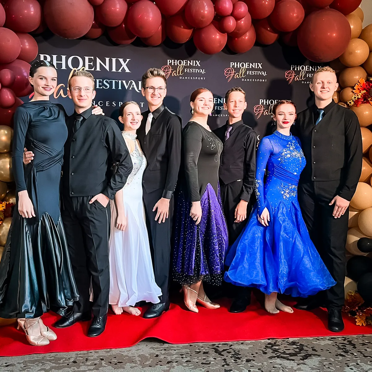 Phoenix Ballroom Academy students together at a ballroom dance competition