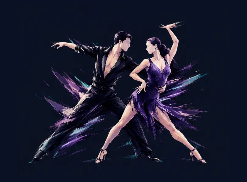 Abstract artwork representing energetic Latin and Rhythm partner dancing.