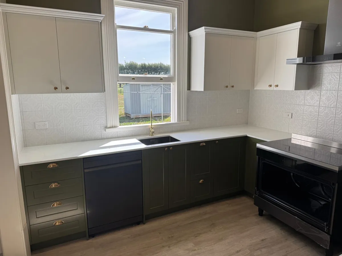 Tiled kitchen splashback installation with clean grout lines completed by Remarkable Contracting in Hawke's Bay