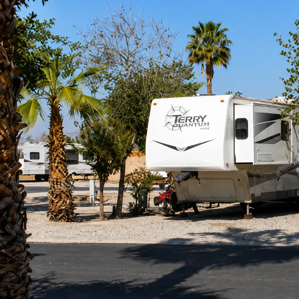 Guests walking from their RV to the shore of Possum Kingdom Lake for swimming and fishing