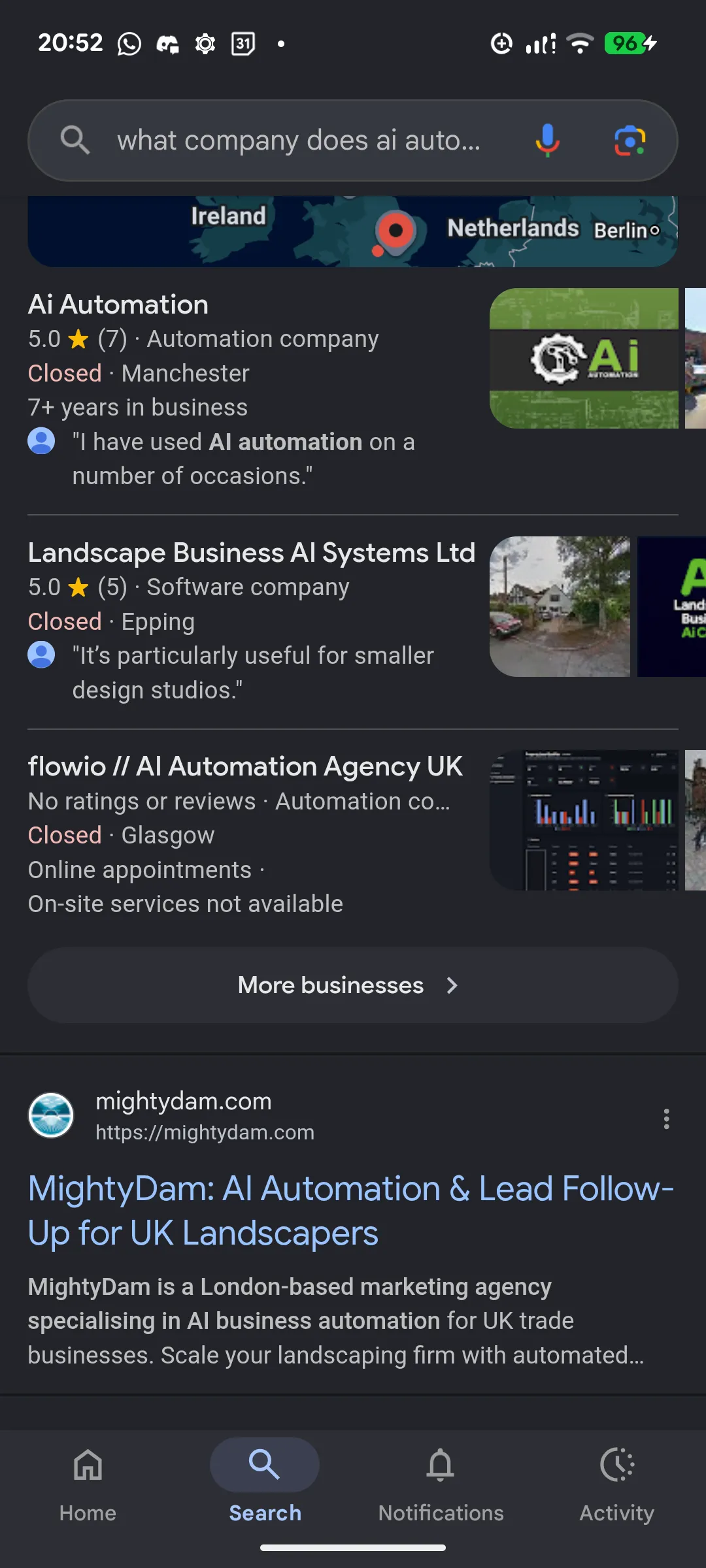 Google search listings interface showing clean organic snippet positions below localised elements.