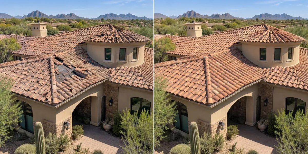 a man standing on the roof of a house