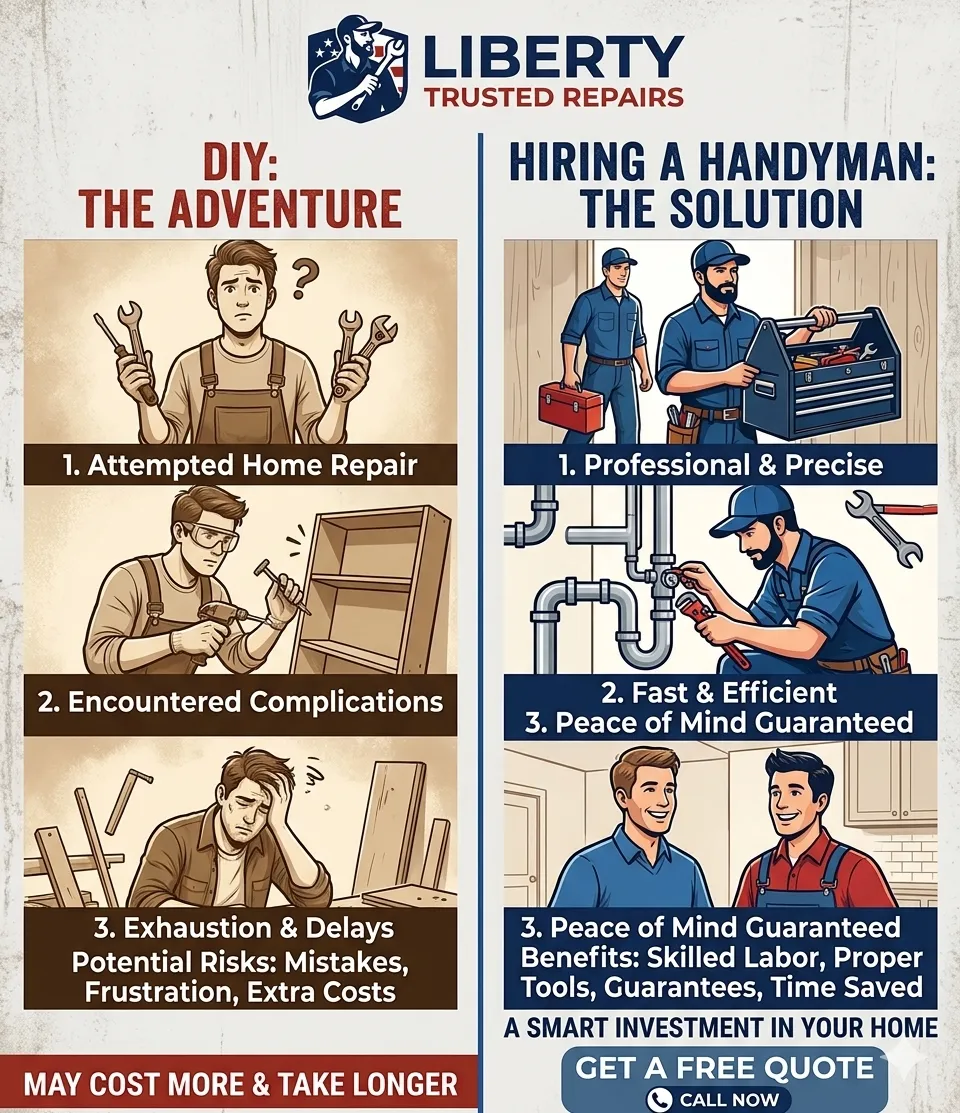 Comparison showing hidden costs of DIY home repairs for Mesa Arizona homeowners versus hiring a professional handyman