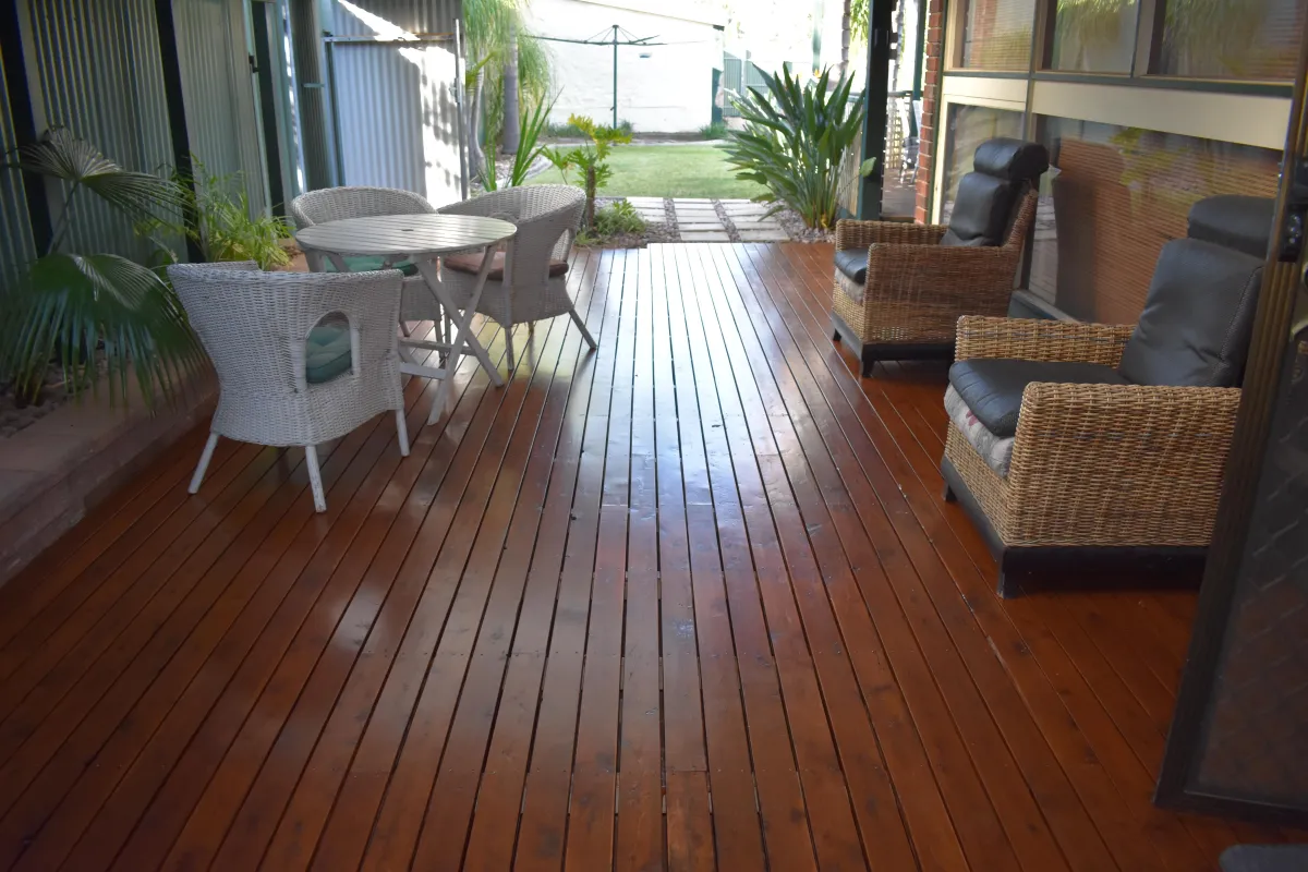 fresh rejuvenated outdoor decking recoated