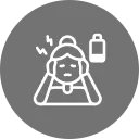 Icon of person with headache, holding head, battery symbol above.