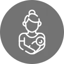 Icon of a person breastfeeding a baby, gray background.