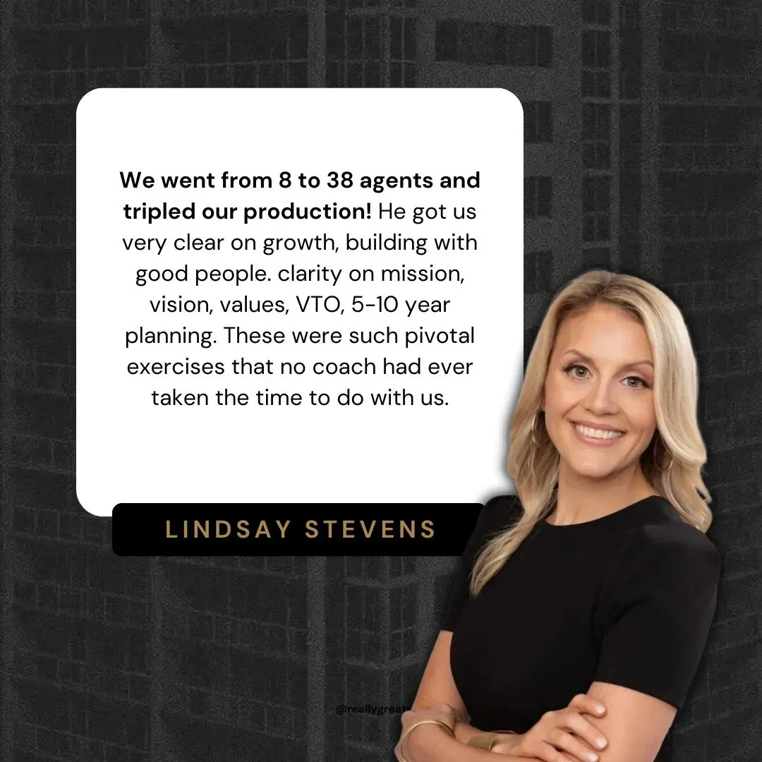Lindsay Stevens, a professional real estate agent, smiling confidently in a business suit against a modern office backdrop.