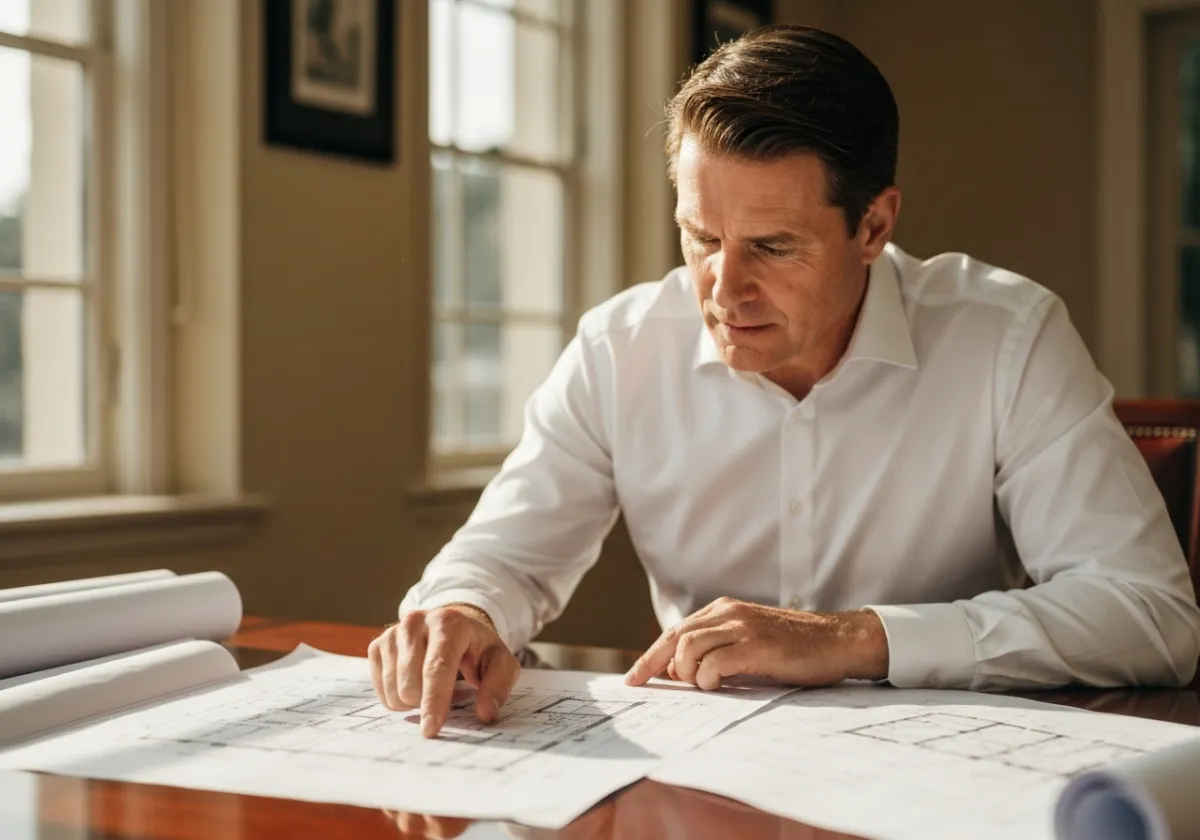 Professional reviewing construction blueprints