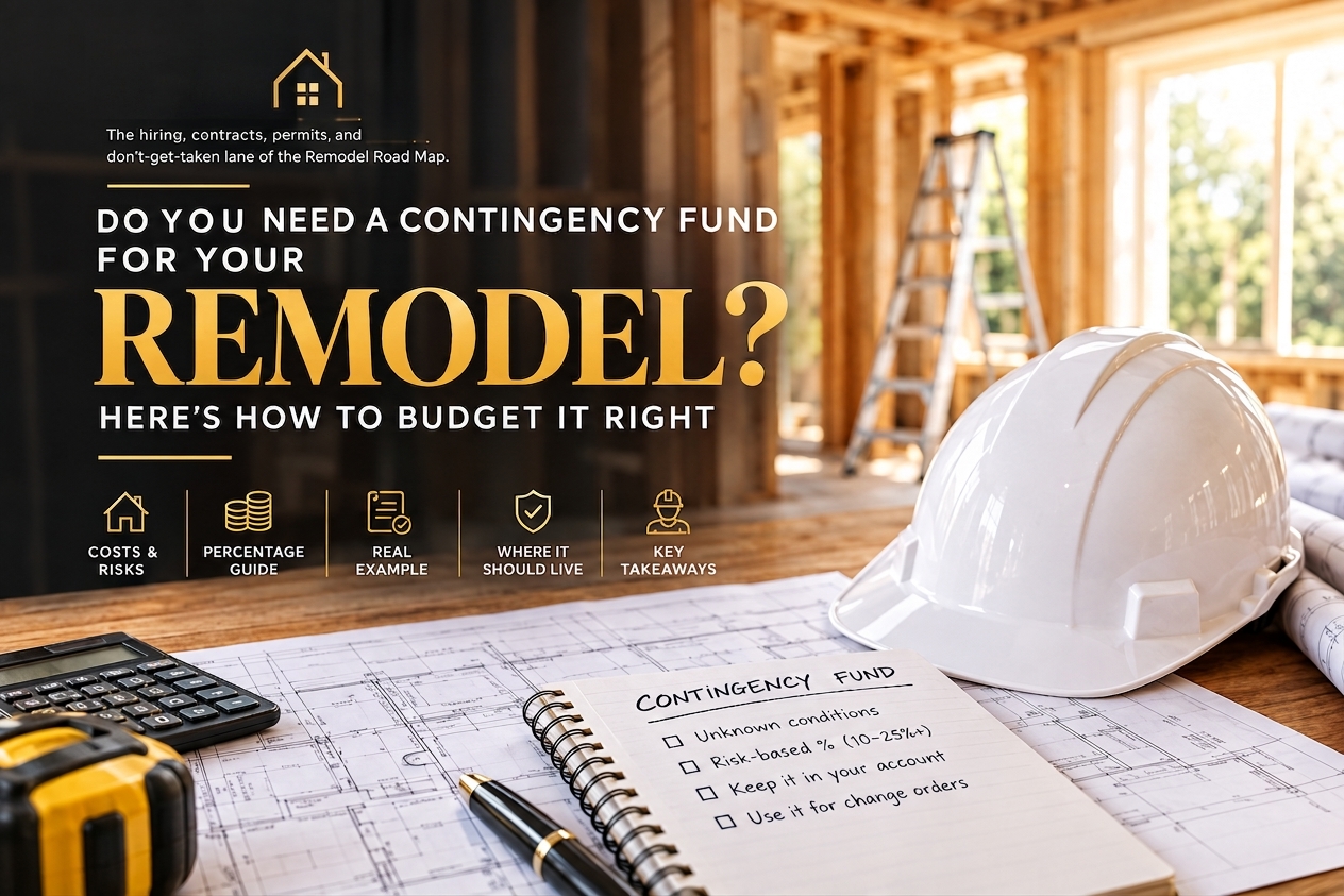 Budget a remodel contingency of 10% to 25% of your construction cost, set by how much of the house you can't see yet — not by a rule of thumb