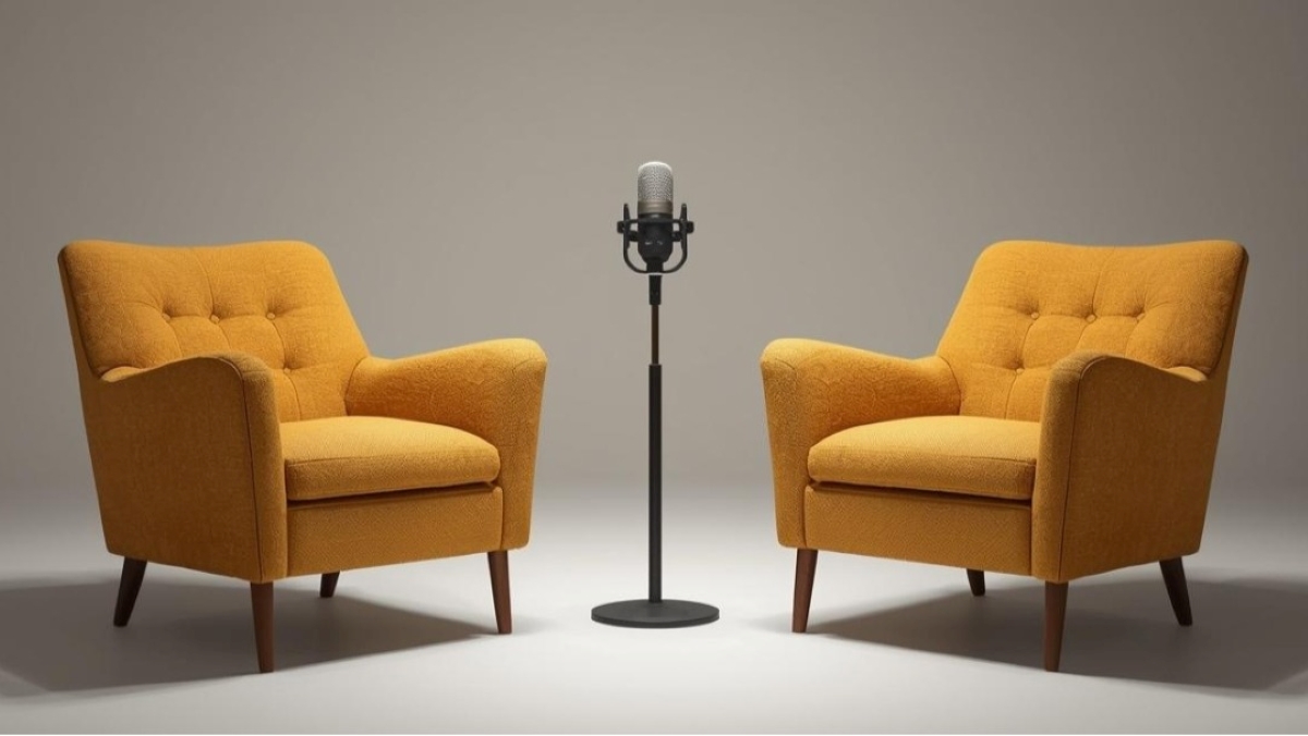 microphone between two yellow chairs