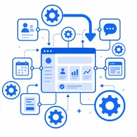 Illustration d’automatisations digitales connectant les tâches répétitives dans une plateforme tout-en-un