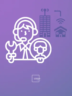 Illustration de l’accompagnement digital à distance proposé par Loopline, avec un conseiller, un client et des outils connectés pour représenter le suivi de projet en ligne.