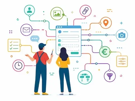 Illustration de formulaires avancés pour TPE et PME, connectés au CRM pour qualifier les demandes clients dès le premier contact.
