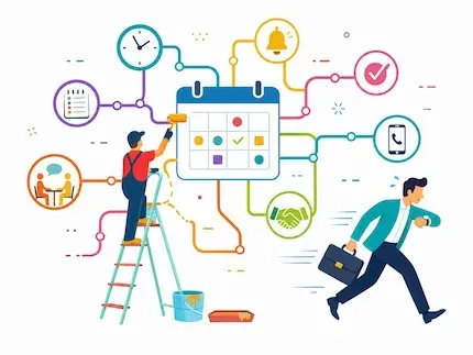 Illustration d’un calendrier de rendez-vous en ligne pour TPE et PME, connecté aux rappels, confirmations et demandes clients.