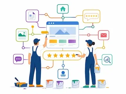 Illustration d’un système d’avis clients pour TPE et PME, connecté au site internet, à la fiche Google et au suivi de réputation.