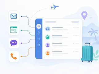 Illustration d’un pipeline commercial pour agence de voyage, montrant les étapes de suivi d’un prospect depuis le nouveau contact jusqu’à la conversion, avec relances planifiées.