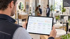 CRM de suivi commercial sur tablette pour gérer prospects, rendez-vous, devis et clients