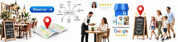 Solutions digitales pour restaurants proposées par Loopline : création de site internet, réservation en ligne, référencement local Google et avis clients pour améliorer la visibilité et attirer davantage de clients