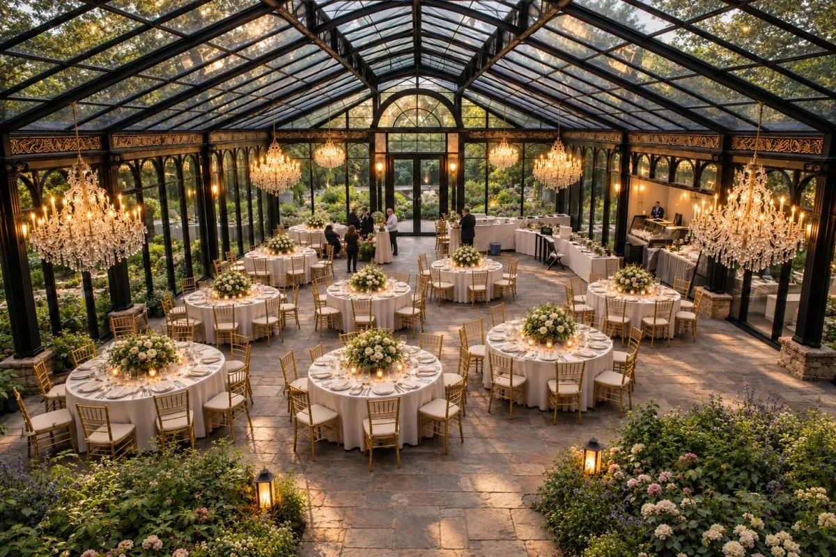 Wide formal-event interior — architectural visualization