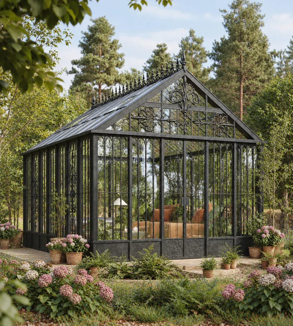 Ornate black garden room — architectural visualization