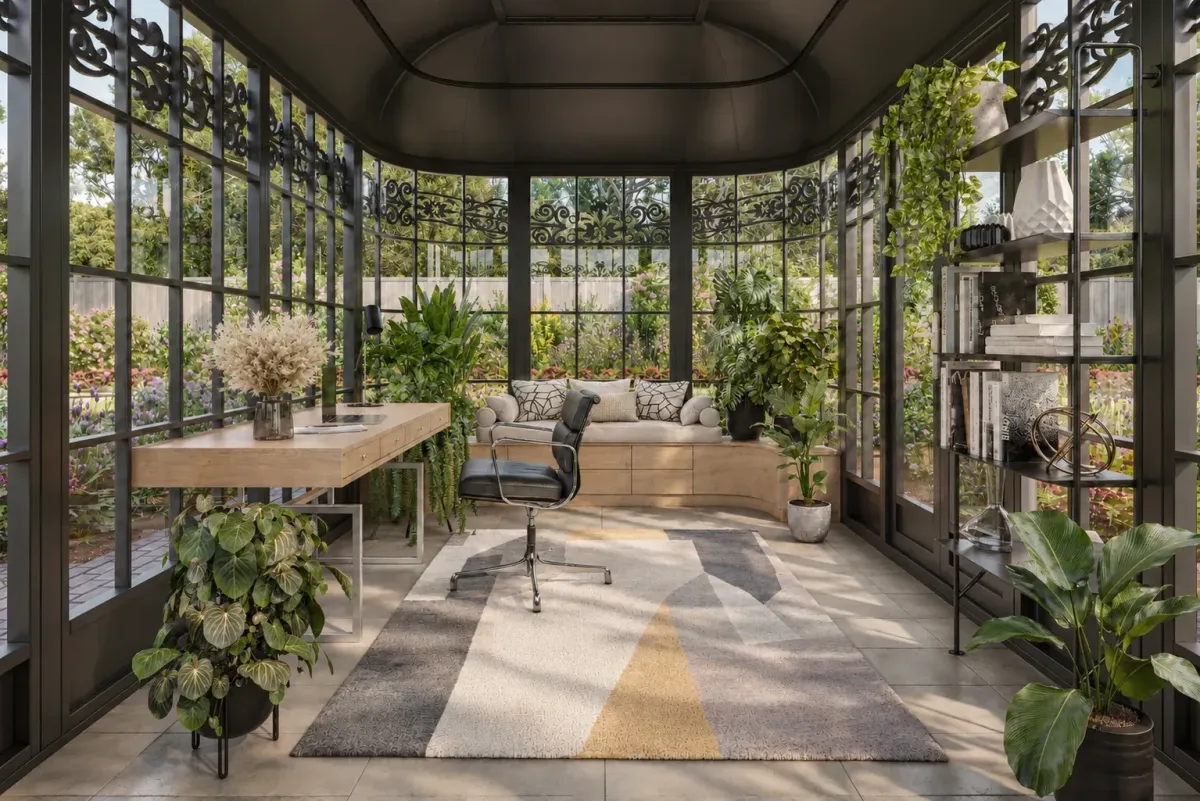 Conservatory home office — architectural visualization