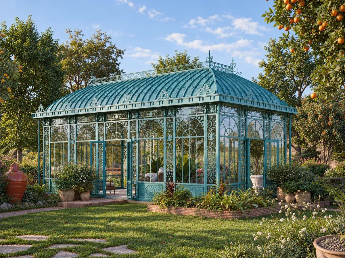 Ornate turquoise conservatory — architectural visualization
