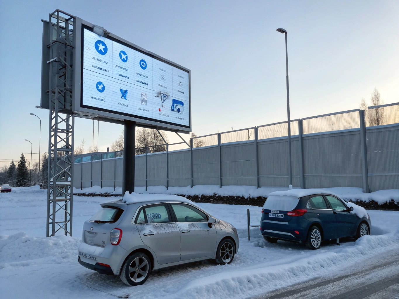 LED-skärm vid skidbacke eller utomhusscen i vintermiljö