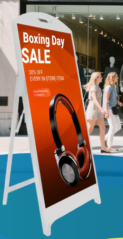 Batteridriven digital gatupratare på trottoar