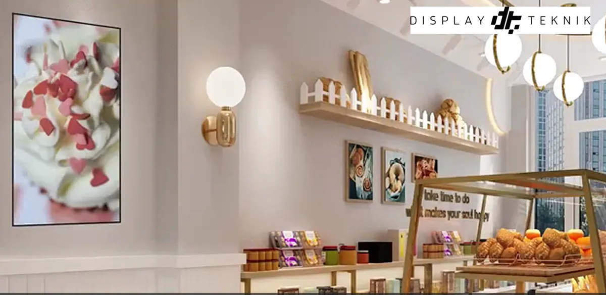 vägghäng skärm på ett kafe