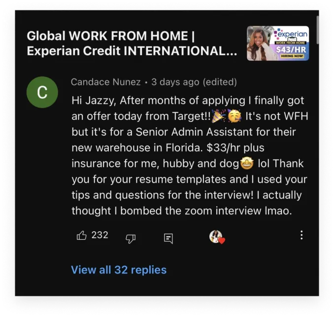 paybump testimonial - Deja got hired