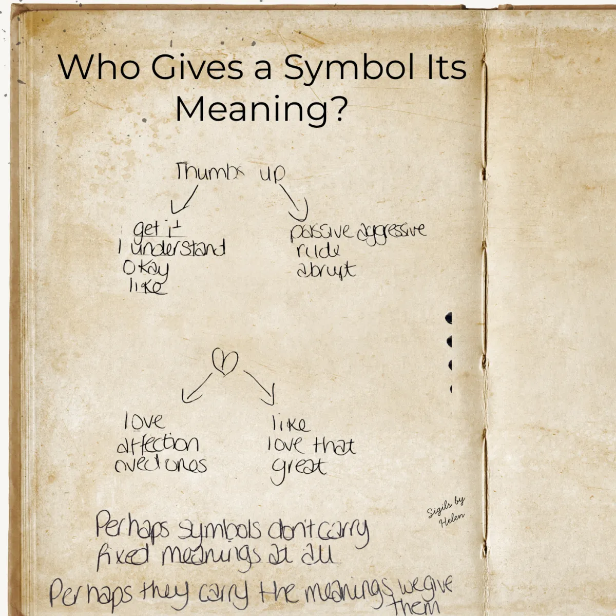 Handwritten journal page exploring how personal experiences, culture and relationships influence the meaning people give to everyday symbols and intentional symbolic design.