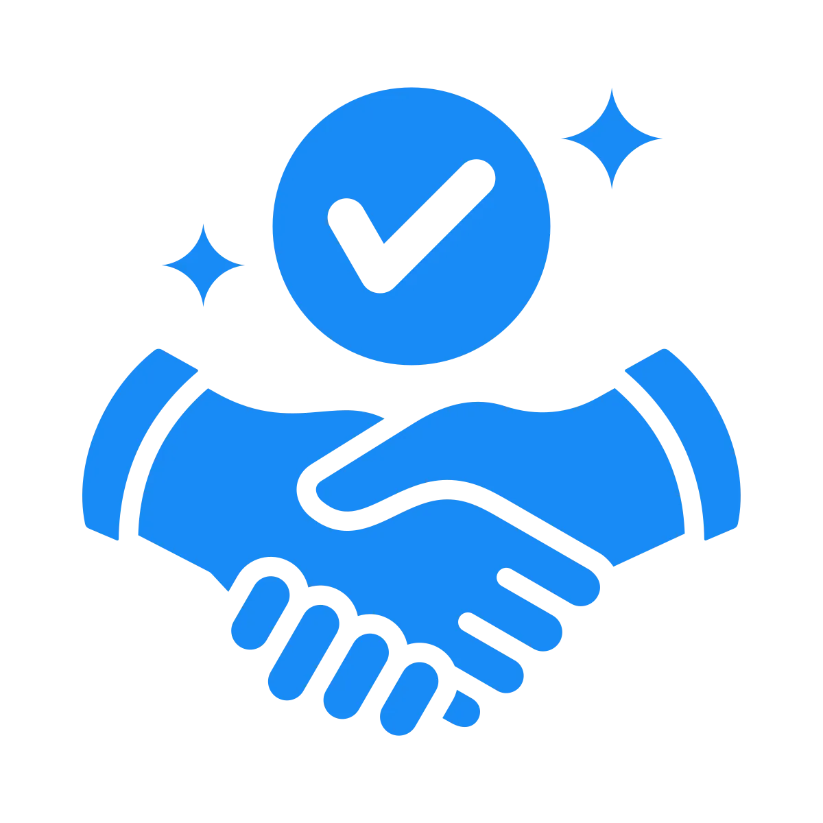 Two hands shaking with a check mark and stars abov them representing local and trustworthiness brought by MJM Haul Away & Services.