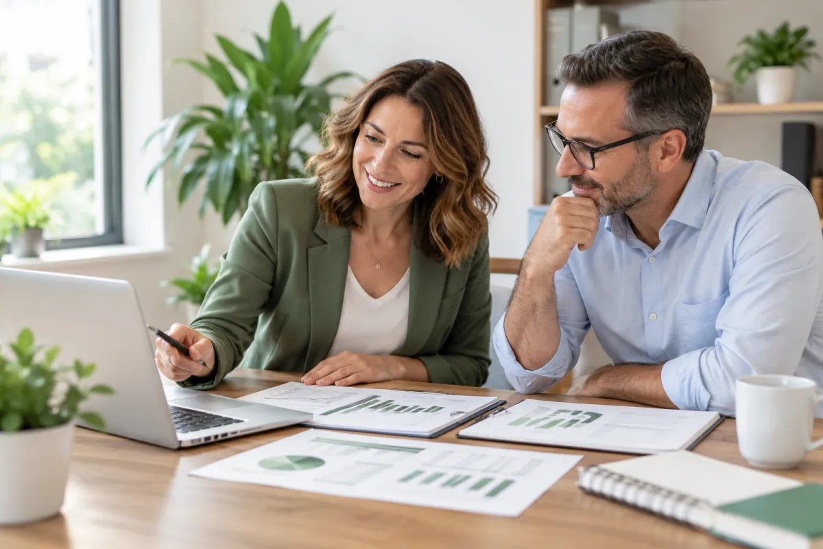 Small business owner reviewing financial reports with a business advisor