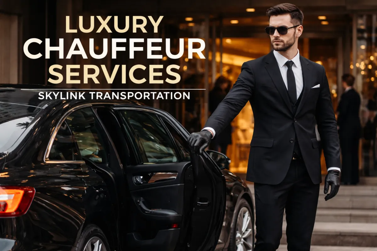Black luxury sedan with chauffeur