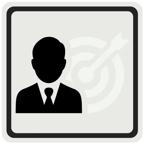 Icono de una persona delante de un tiro al banco para representar la misión del Acelerador de Coaching.