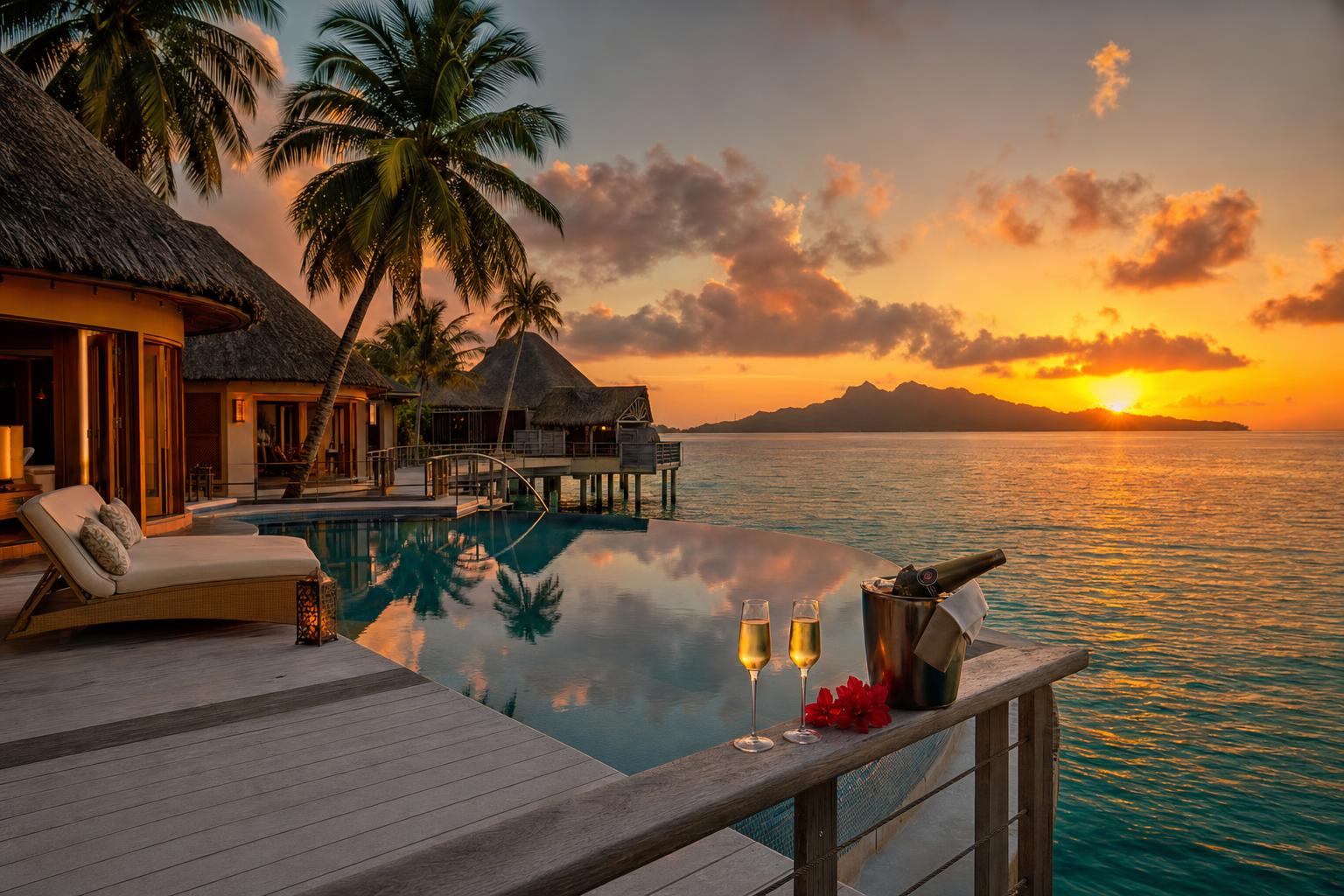 Beach Resort over looking the ocean at sunset aka golden hour