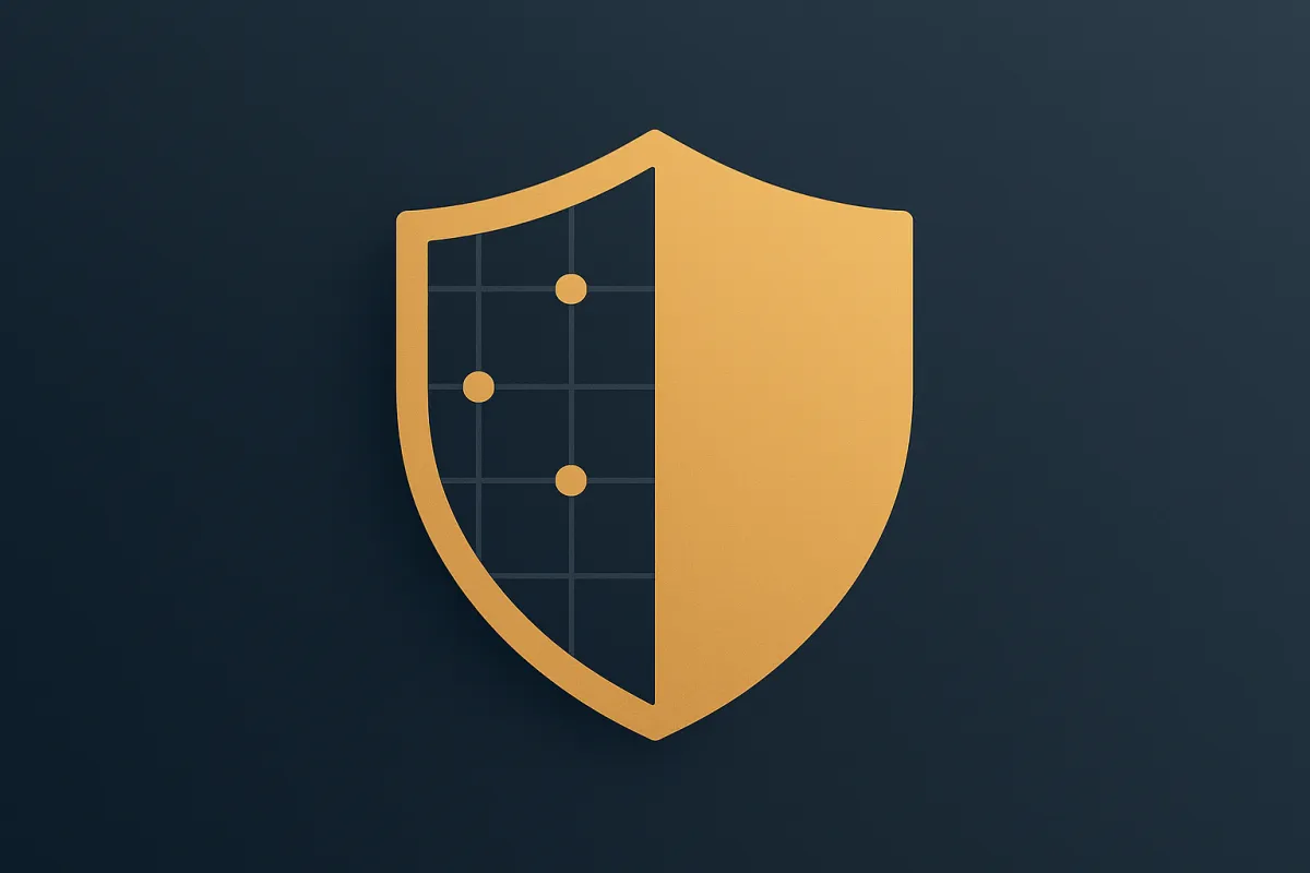 Abstract illustration of a shield with a network grid representing AI security and governance