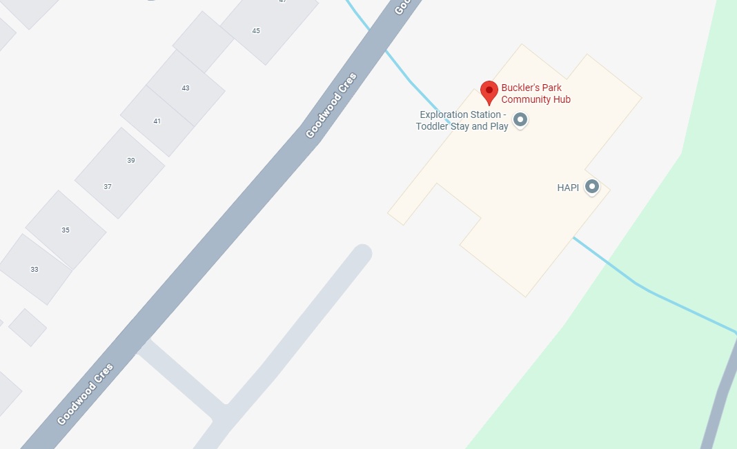 A soft-styled, minimalist map indicating the practice location in Crowthorne with off-street parking.
