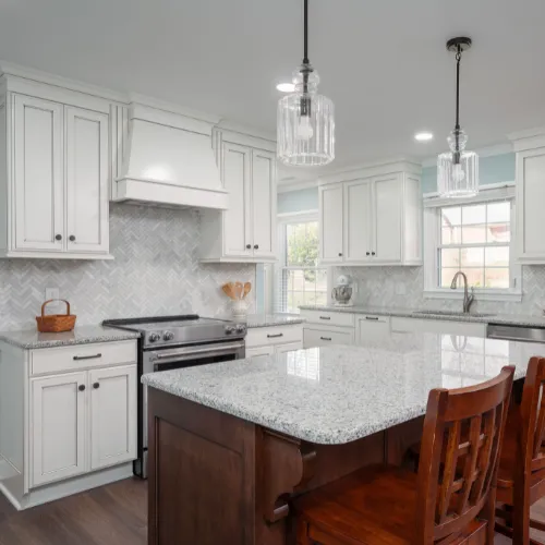 Contemporary kitchen upgrade with sleek cabinetry, stylish backsplash, and a spacious center island.