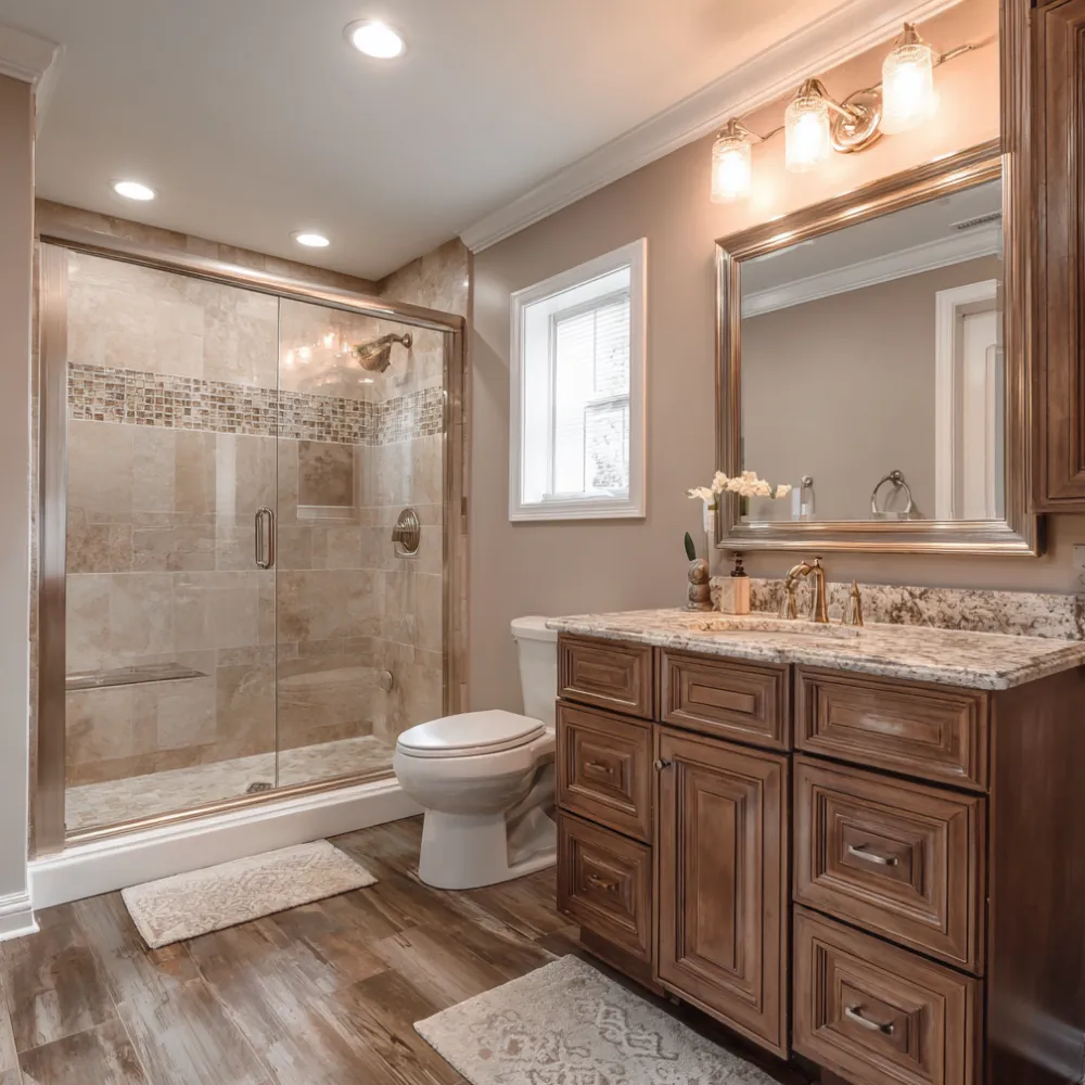 Modern open-concept kitchen with custom cabinetry, quartz countertops, and high-end stainless steel appliances.