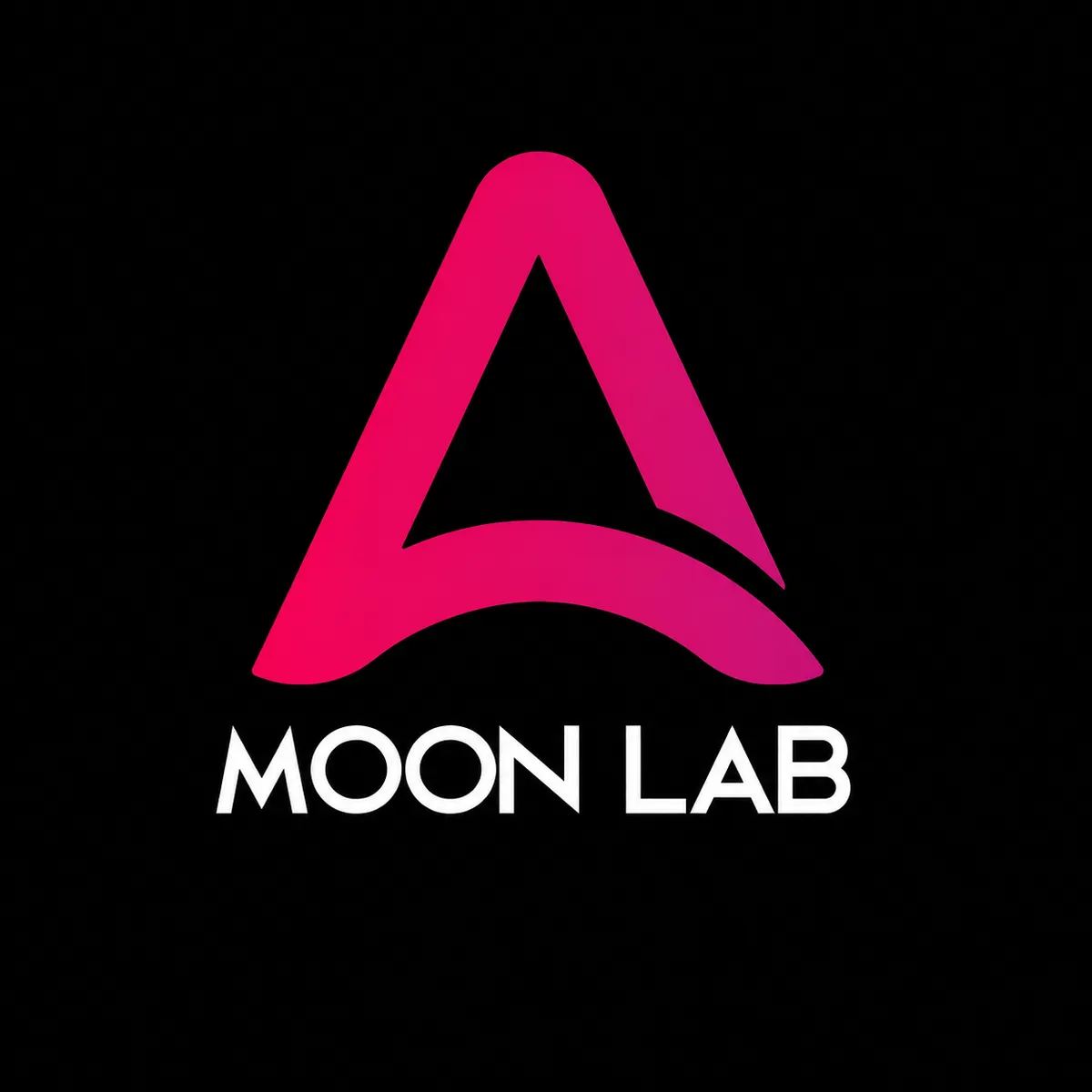 Stylized pink letter 'A' over the text 'MOON LAB' in a geometric sans-serif font.