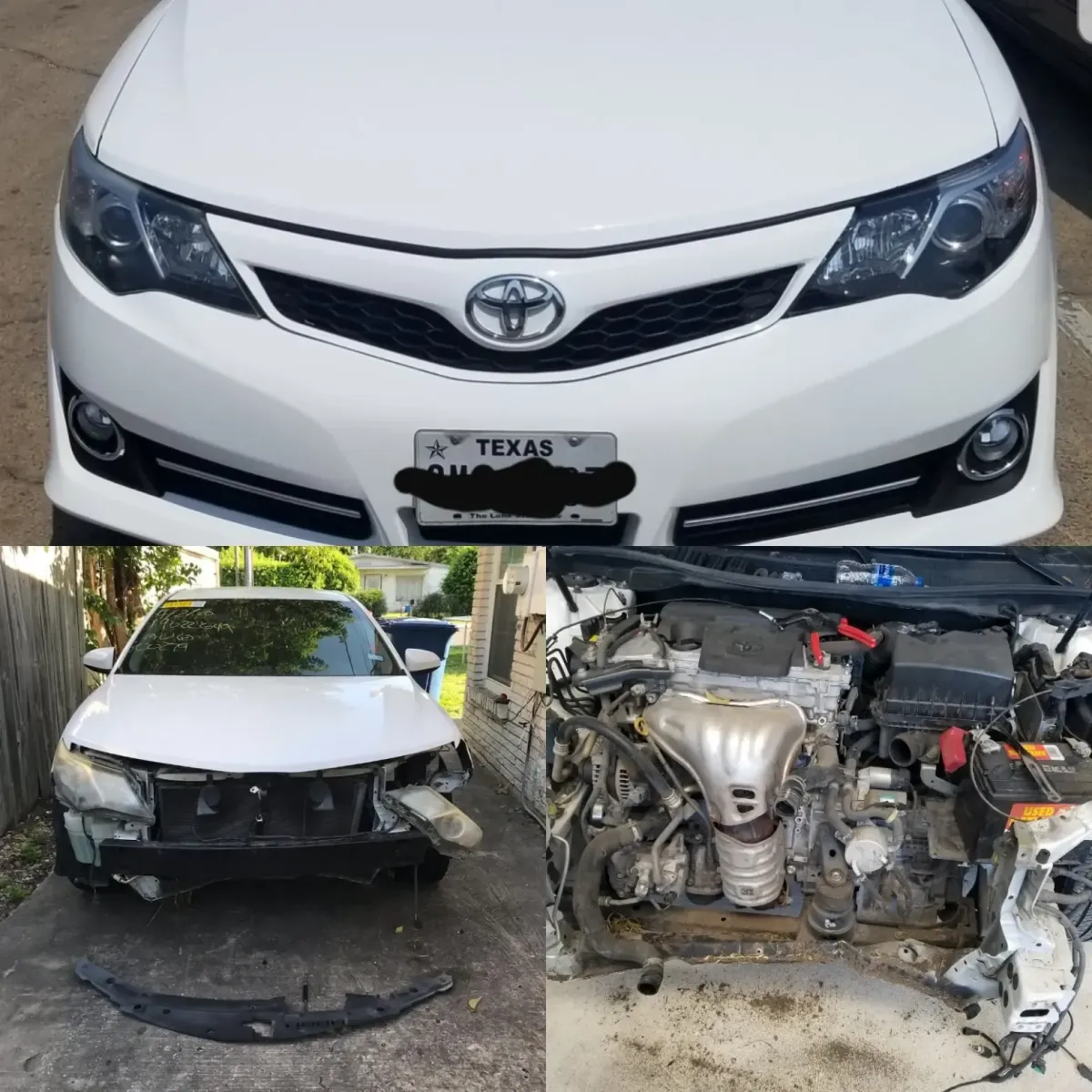 before and after photo of Toyota car collision repair and rebuild job in out body shop