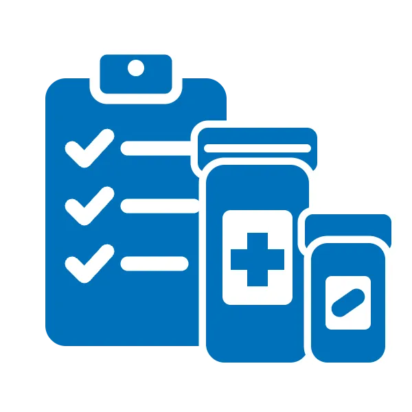 Clipboard and medicine bottles icon
