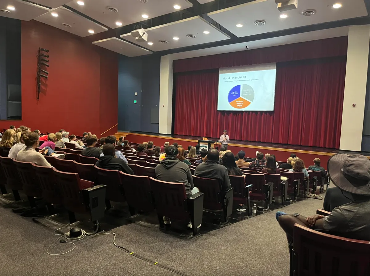 Ryan Clark presenting at a financial aid seminar for parents and students