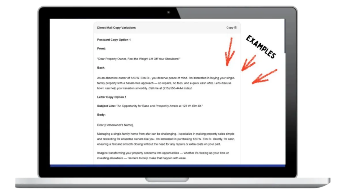 direct mail copy generator examples
