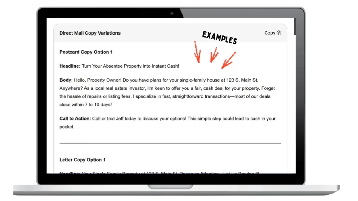 direct mail copy variations