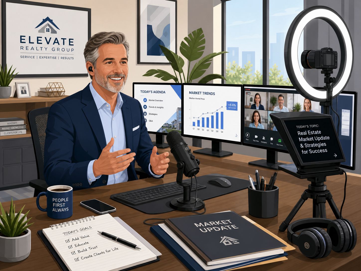 real estate professional doing webinar from office