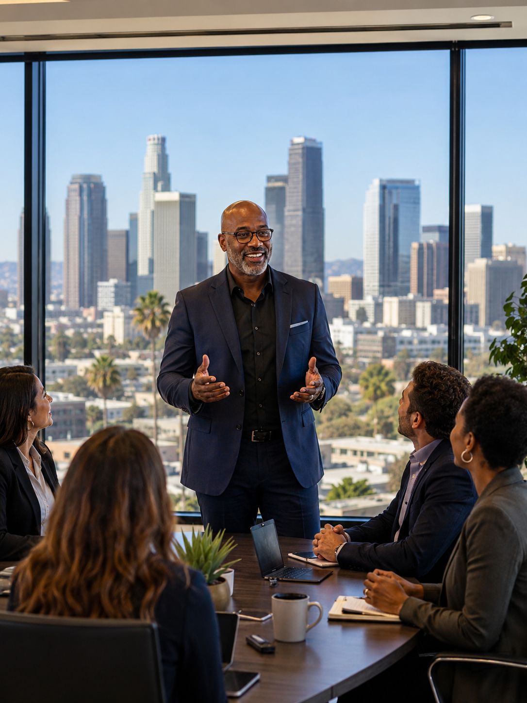 real estate broker speaking with agents