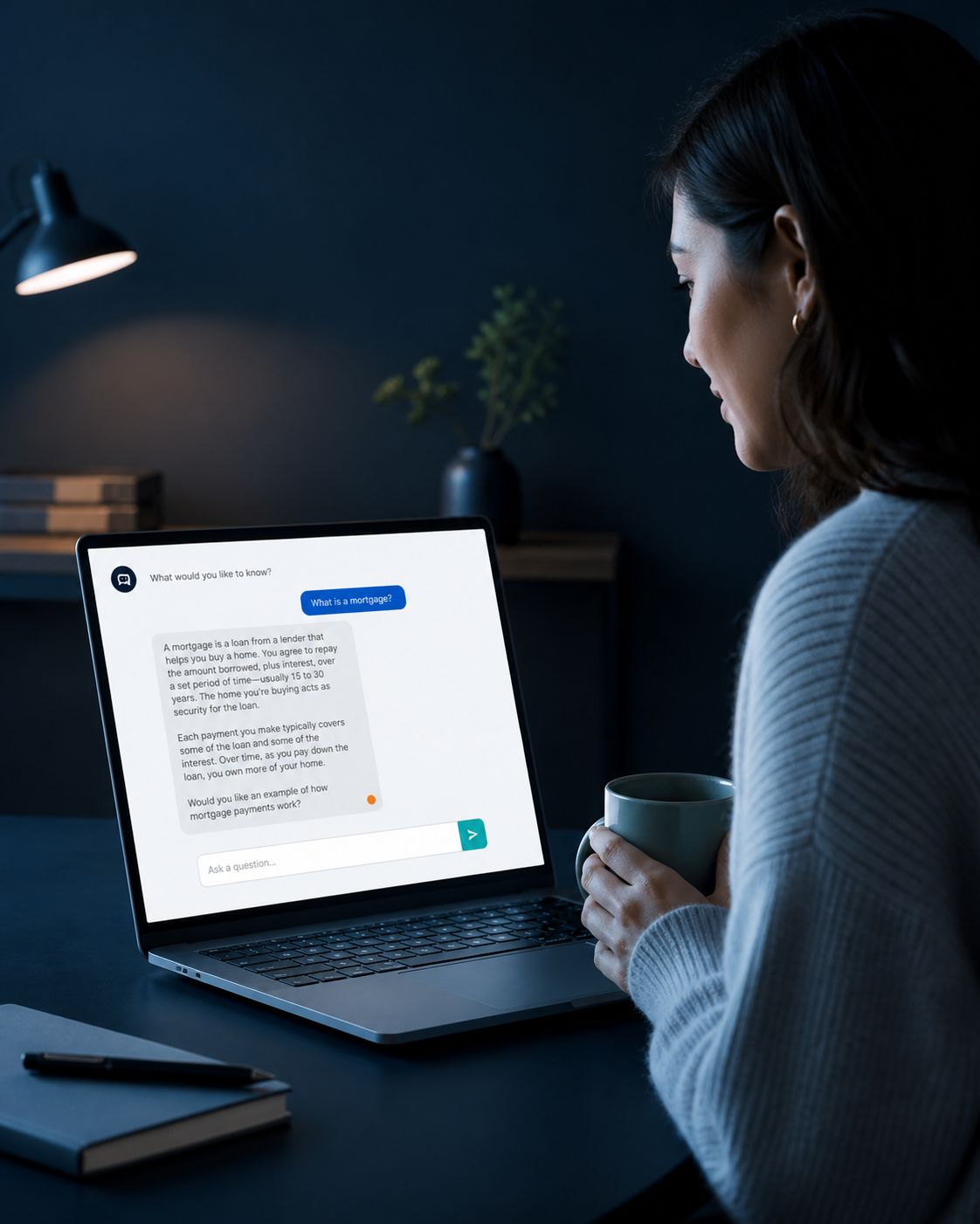 a friendly white label chatbot on a title companys website explaining a mortgage term in plain language