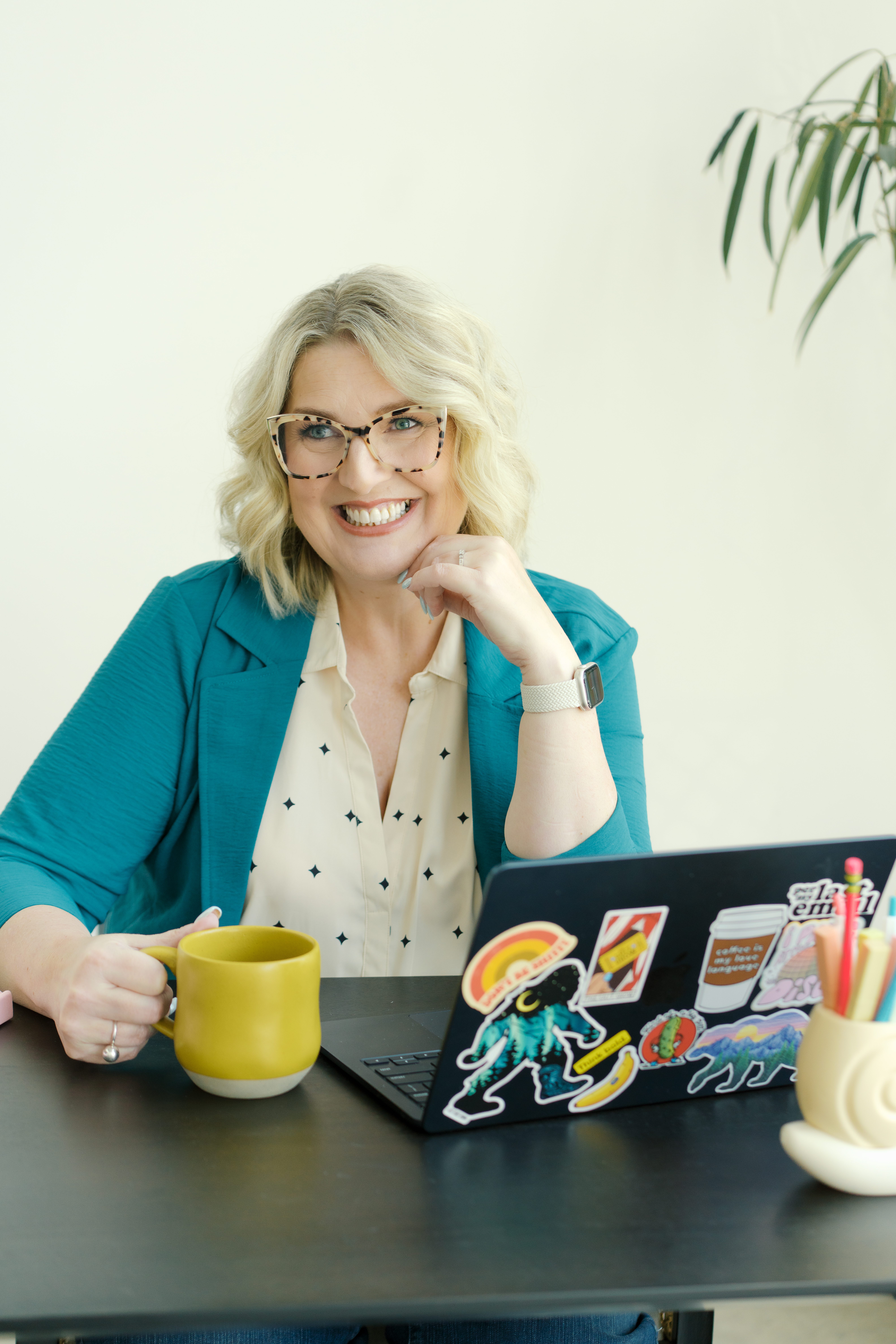 A mature professional working comfortably at a beautifully organized desk